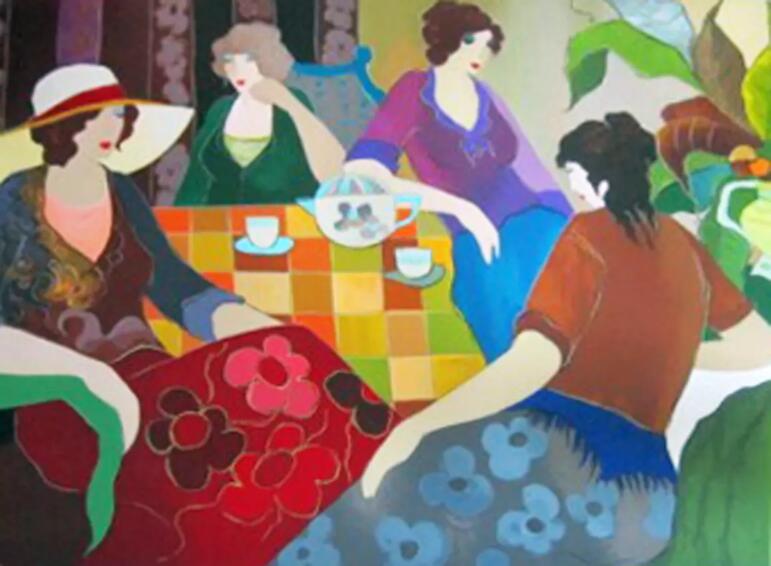 Itzchak Tarkay Portraiture Painting Silence Among Friends IT162